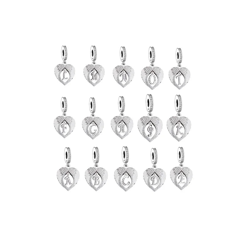 New Design Memorial Gift 925 Sterling Silver Angel Wings A-Z Letter Alphabet Beads Charms for Bracelet Jewelry Making