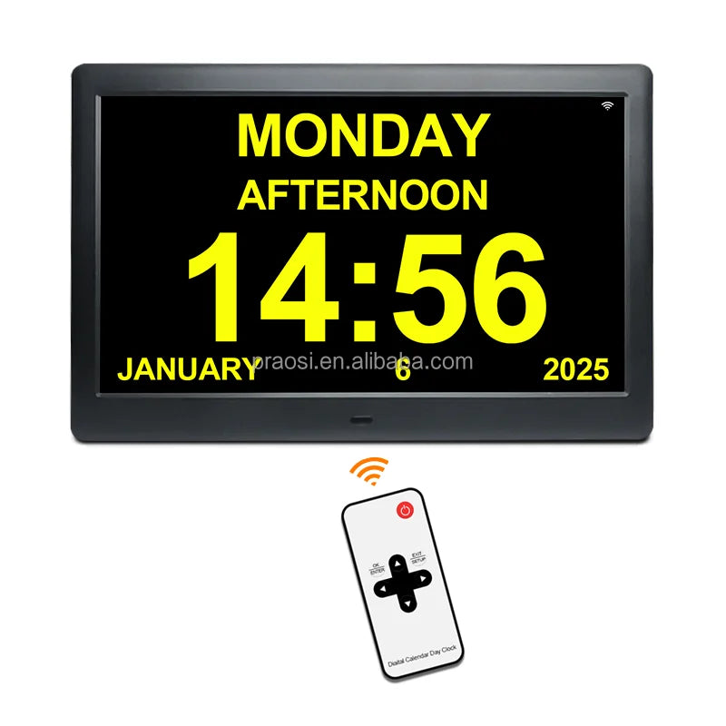 Pros Wifi Digital Calendar Alarm Day Clock 10" Extra Large Impaired Vision People Aged Seniors Dementia Desk Wall Mounted