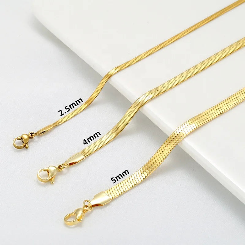 2.5/4/5mm 18K Gold Plated Christian Zircon Stainless Steel Snake Link Women's Choker Necklace Herringbone Design for Party Gift