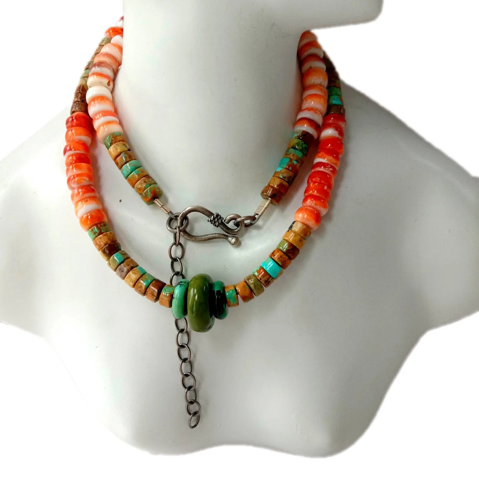 100% Natural Turquoise and spiny 925 Sterling Silver Handmade Necklace