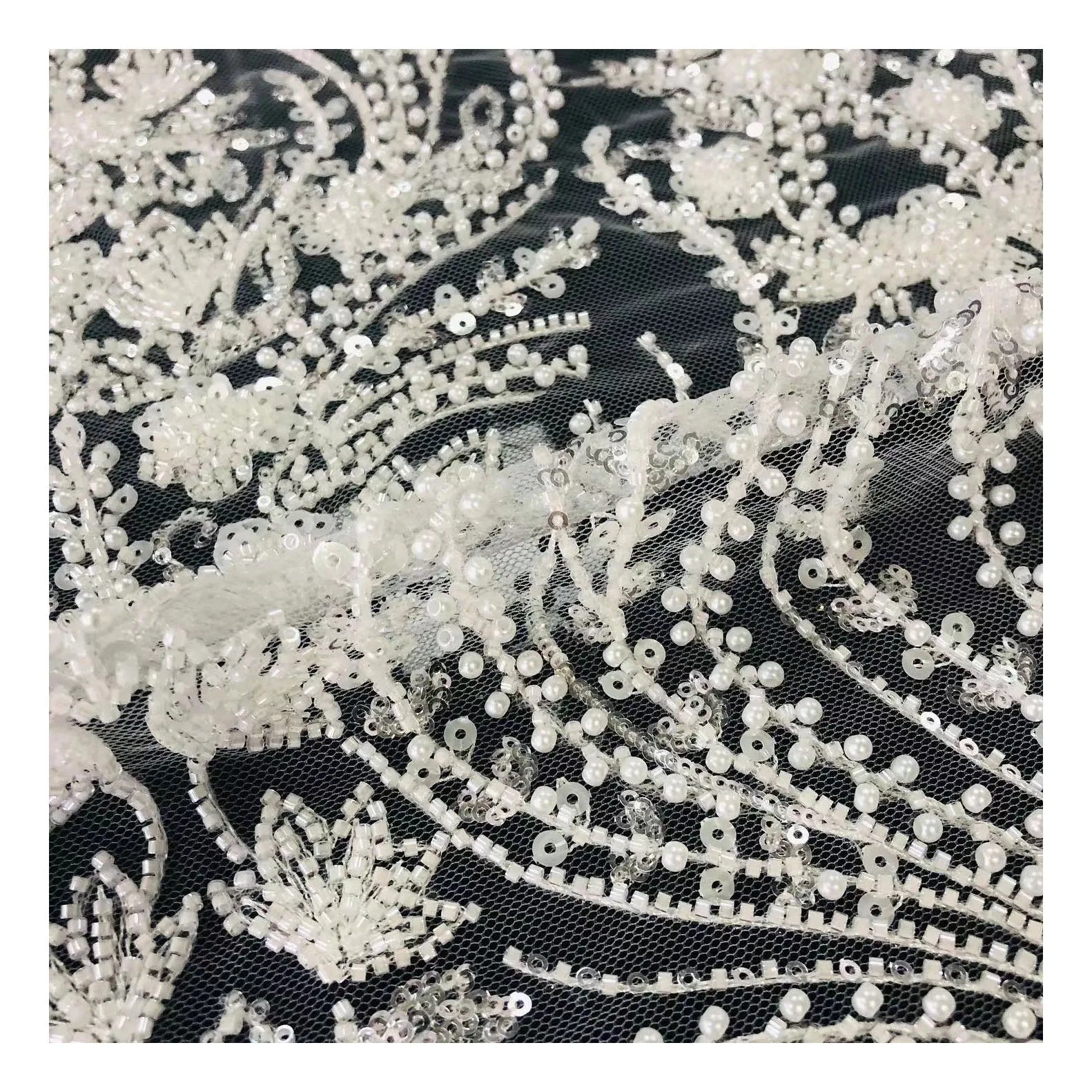 2023 New Beaded Lace Fabric Robe De Mariage Competitive Price Fabric for Bridal Dress
