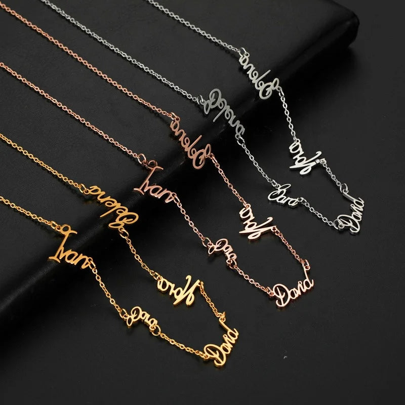 Customization Stainless Steel Monogram Couple Necklace Jewelry Choker Pendant 18k Gold Plated Item Name Combination Necklace