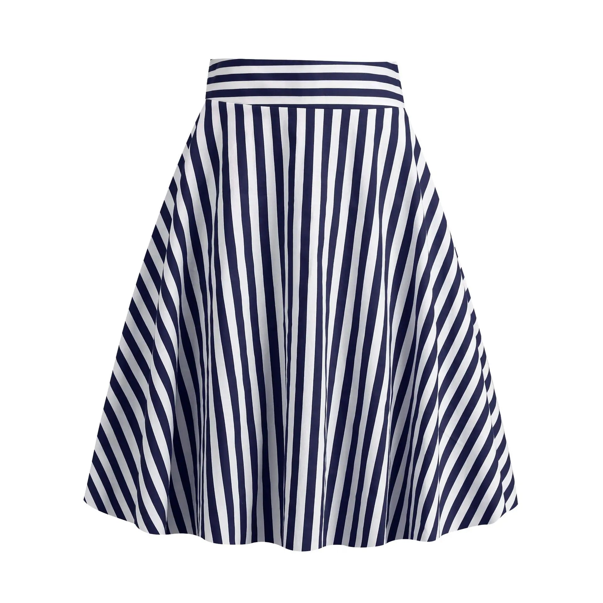 Rockabilly Cotton 50s Striped Skirts for Women Vintage Summer Printed Knee Length Swing Skirt