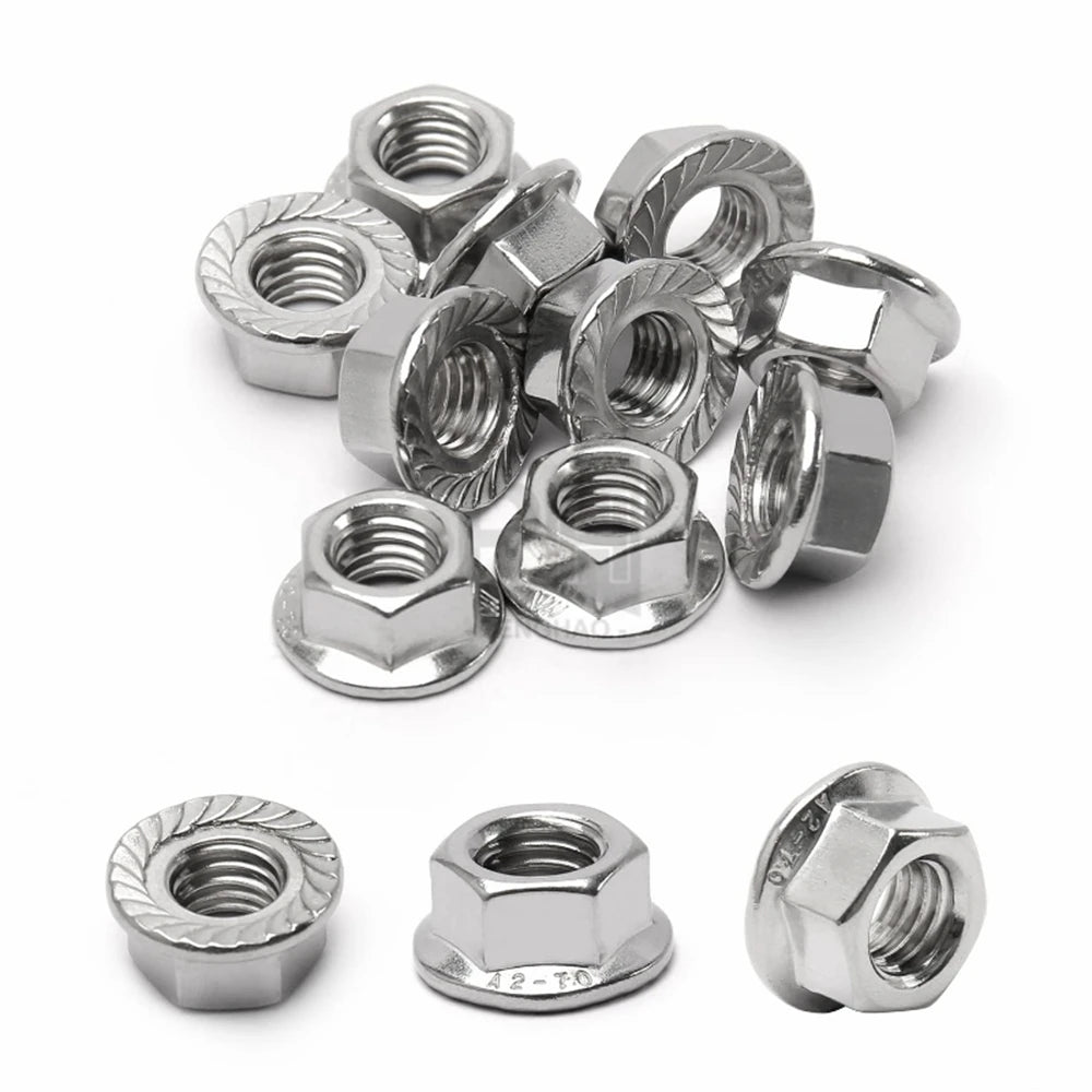DIN6923 M3 M4 M5 M6 M8 M12 304 Stainless Steel Flange Nut with Tooth Hexagon Nut Flange with Cushion Hex Knurled Flange Nut