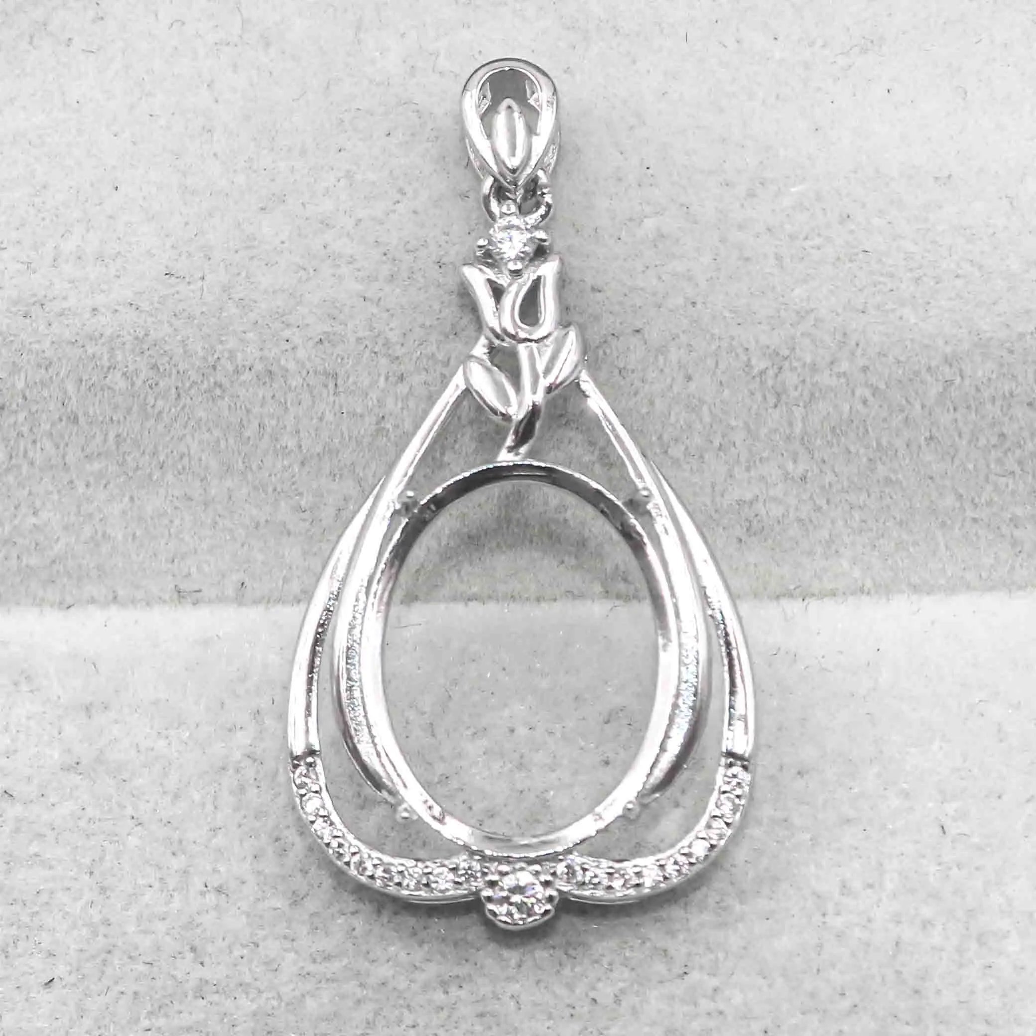 Sterling Silver 13*16mm Semi Mount Pendant Empty Frame Blank Support Setting S925 Base Holder Without Center Stone for DIY Inlay