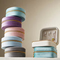 Mini Portable Round Jewellery Storage Organizer Case Display Gift Ring Necklace Small Velvet Travel Jewelry Box With Zipper