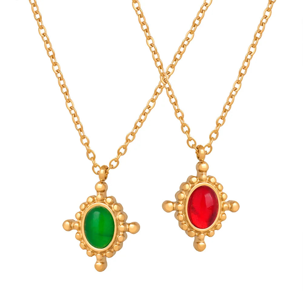 French Entry Fashion Red Agate Pendant Necklace Titanium Steel 18K Gold All-Match Niche Personality Elegant Jewelry