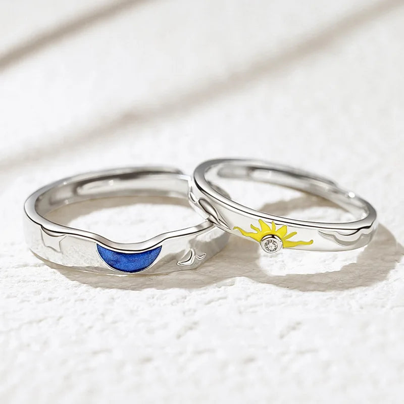 Wholesale 2022 Fashion Couple Jewelry Men Women Luxury Ring Opening Adjustable Sun Moon Star Couple Rings for Lover