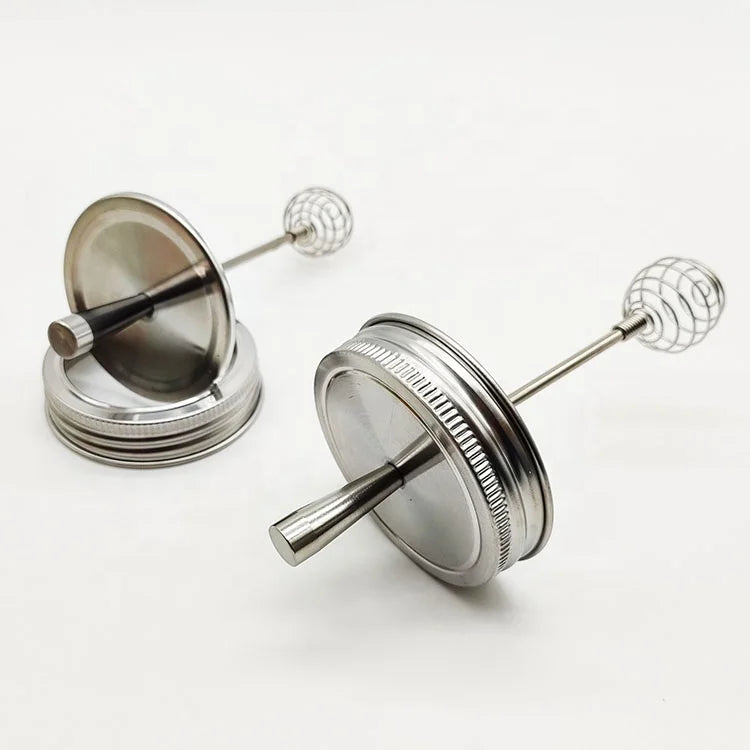 High End Stainless Steel Honey Dipper with Lid Two-Pieces Metal Cap with Long Mix Stirrer for Honey Coffee Juice