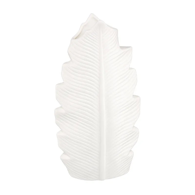 Nordic Style White Ceramic Flower Vase with Leaf-Design Porcelain for Home Decoration-Living Room Garden Outdoor Christmas Style