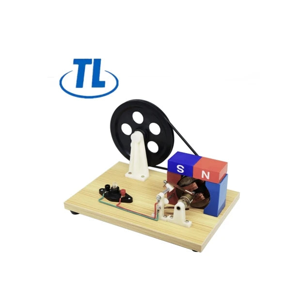 Manual Generator Model Middle School Physics Teaching Wooden Base with Belt Physics Teaching Instrument Large Hand Cranked AC/DC