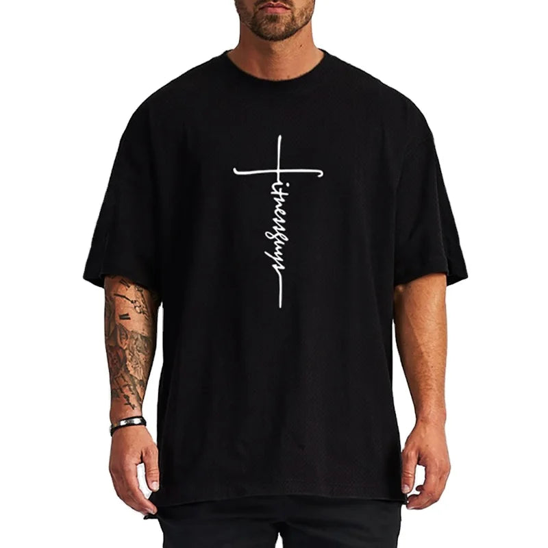 Custom Logo Oversized Loose Shirt Men Drop Shoulders Short Sleeve Gym Bodybuilding Fitness T-shirt Quick Dry Mesh Sport Tee Tops