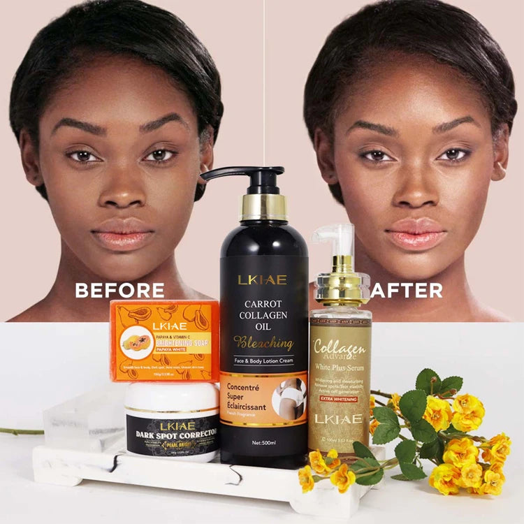 Private Label Bleach Layers to Brighten Collagen Carrot 4in1 Skin Care Set Brilliant Skin Rejuvenati for Caramel Skin