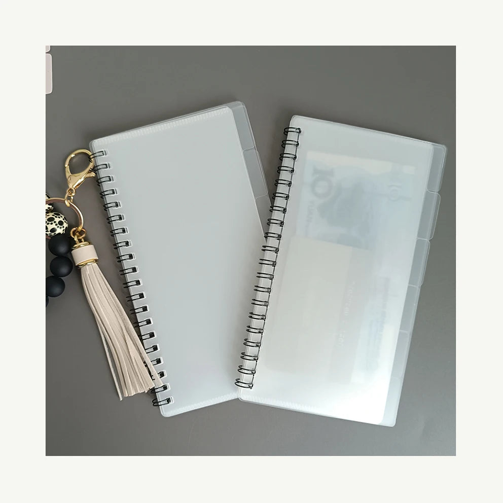New Fashion Waterproof Portable Finance Bill Organizer Frosted Pocket Budget Planner A6 Sprial Cash Book Budget Book 6 Envelopes