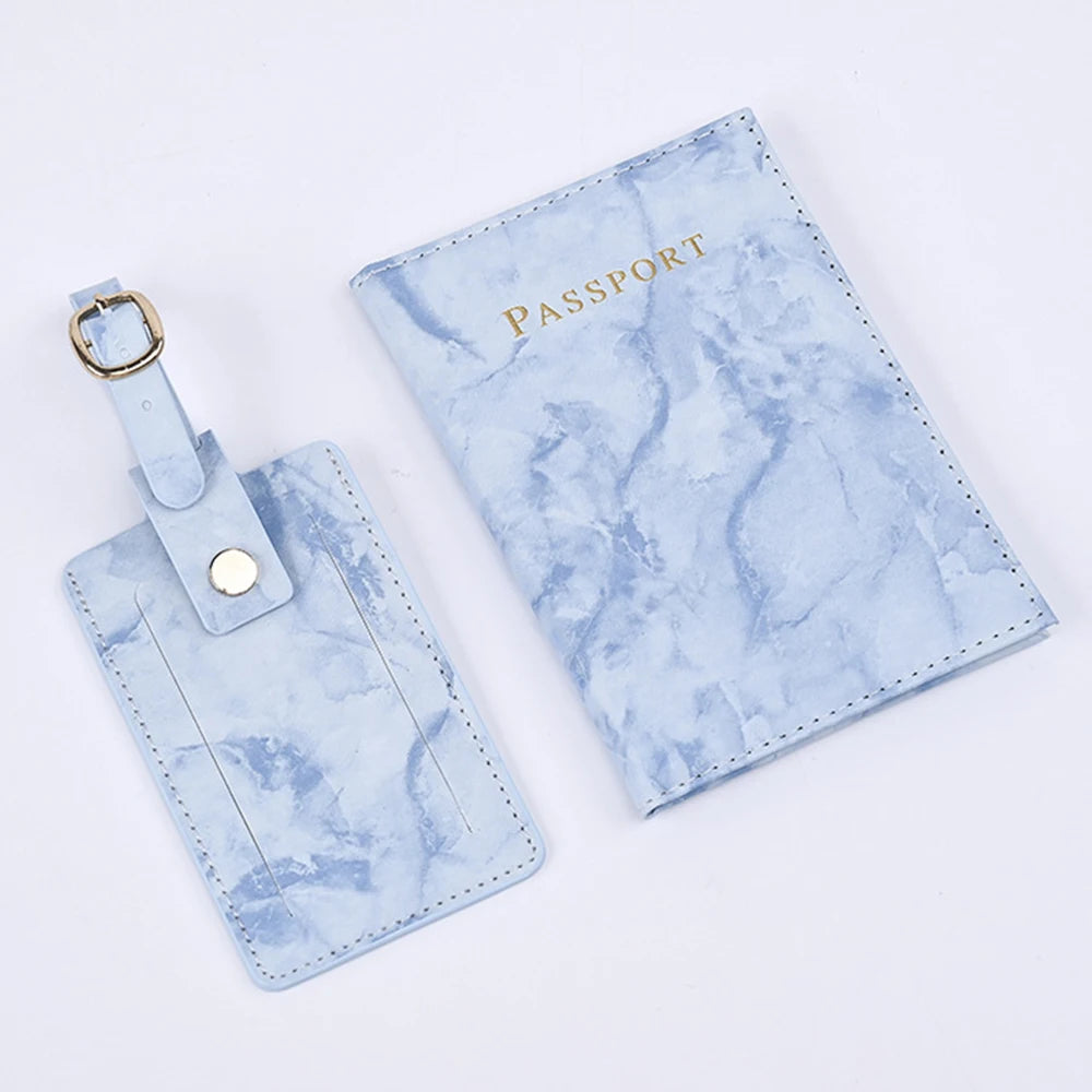 2Pcs/set Universal Travel Leather Luggage Tag Passport Holder Passport Cover Credit Card Holder for Men Women