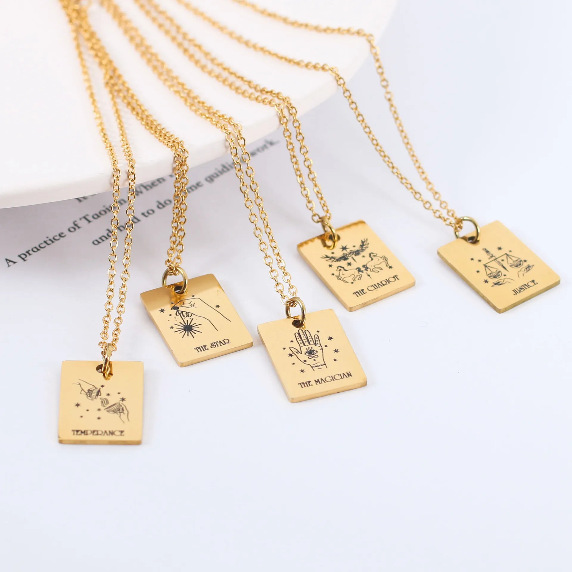 Custom Gold Stainless Steel Tarot Card Necklace Personalized Engraved Letter Couple Necklace for Men Women Birthday Jewelry
