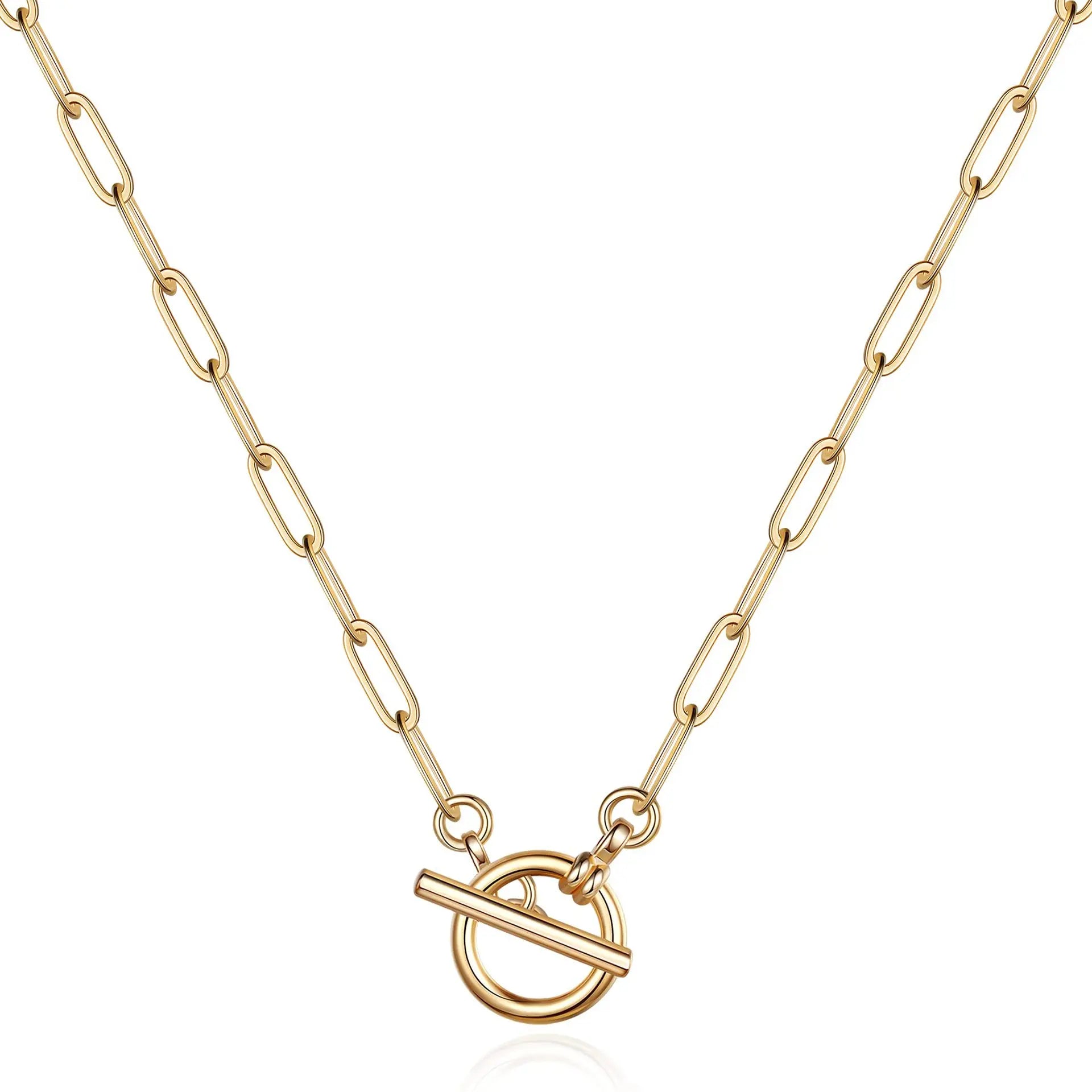 Stainless Steel 18K Paper Clip Chain Oval Flat Wire OT Bone Chain Necklace