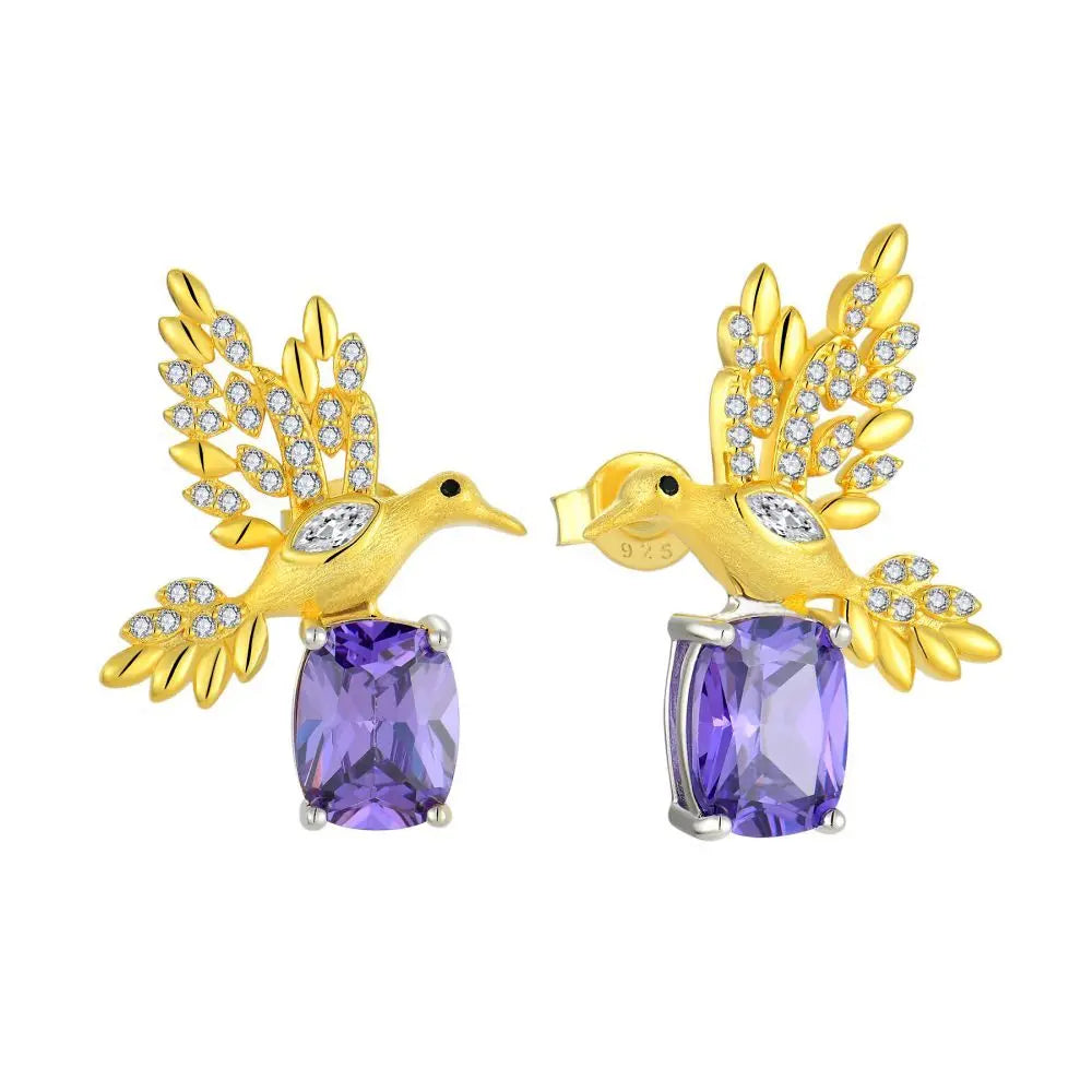 Europe and Usa Best-Selling 925 Cz Emerald Cut Simulation Goose Violet-Blue Zircon Earrings for Women'S Banquet High-End Jewelry