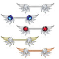 Fashion Stainless Steel Straight Barbell Nipple Stud Popular Crystal Wings Nipple Piercing Jewelry