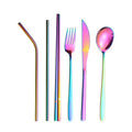 Korean Style Reusable Stainless Steel Cutlery Set Fork Spoon Chopsticks Knife Straw Sliverware