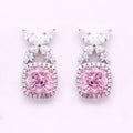 High Quality 925 Silver Drop Earrings for Women Light Luxury Style Pink Square Cushion Ice Cut Zircon for Wedding Party Gift