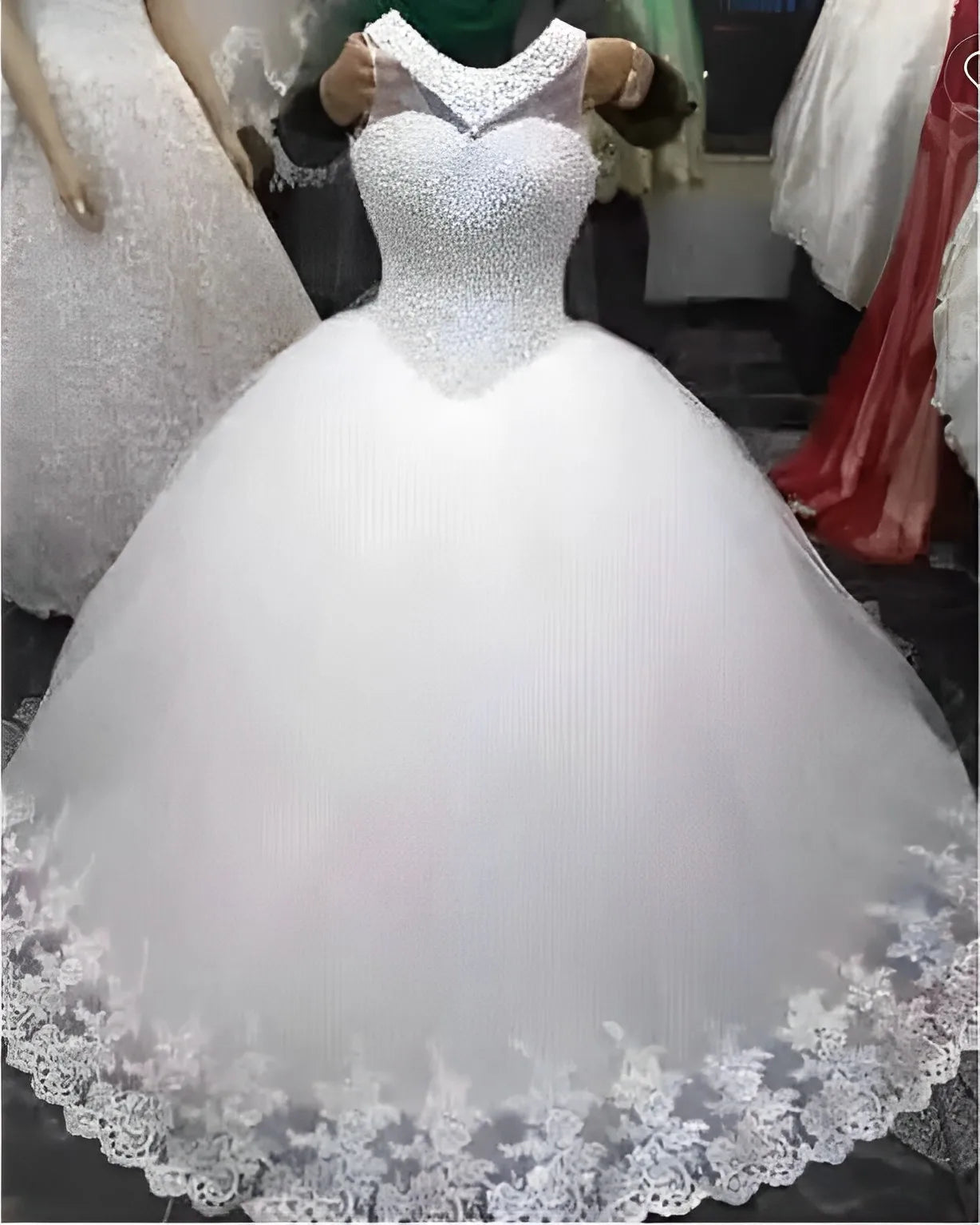 A-line Bridal Gown Luxury Lace Rhinestone Floor Length Sleeveless Embroidery  Wedding Dresses Vestido De Novia