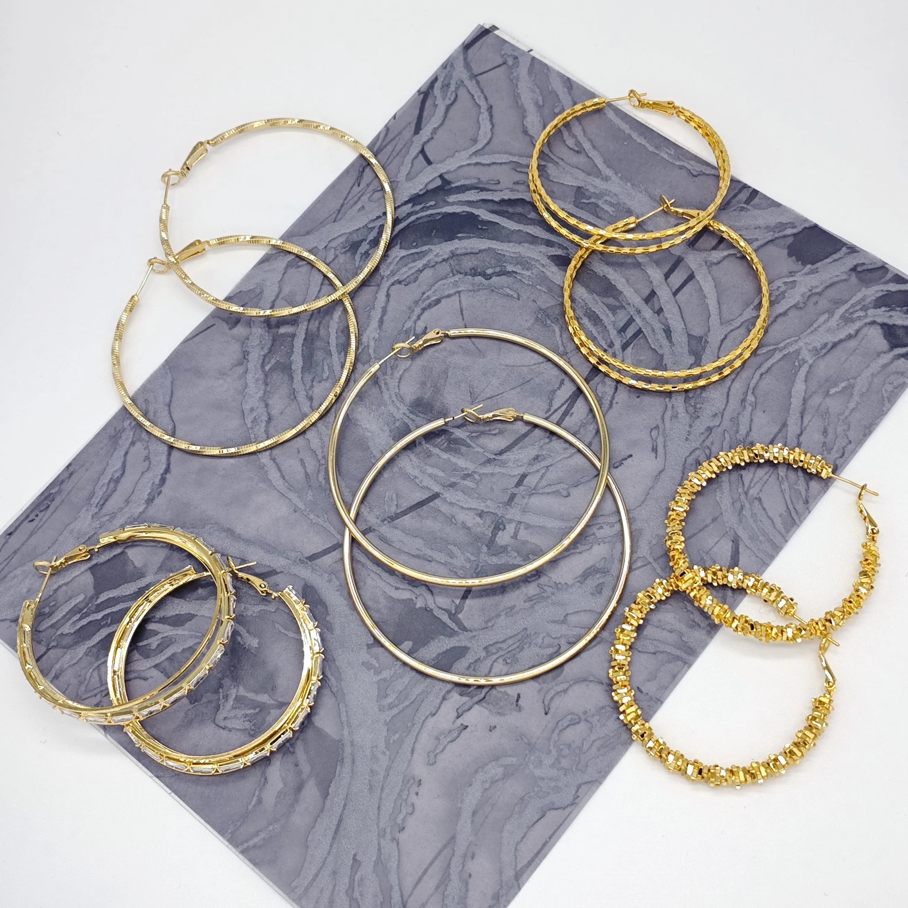 Ilona Trendy Multi-Style Hoop Earrings Set 18K Gold Plated Copper Stackable Large Chunky HoopsParty Statement Earrings for Women