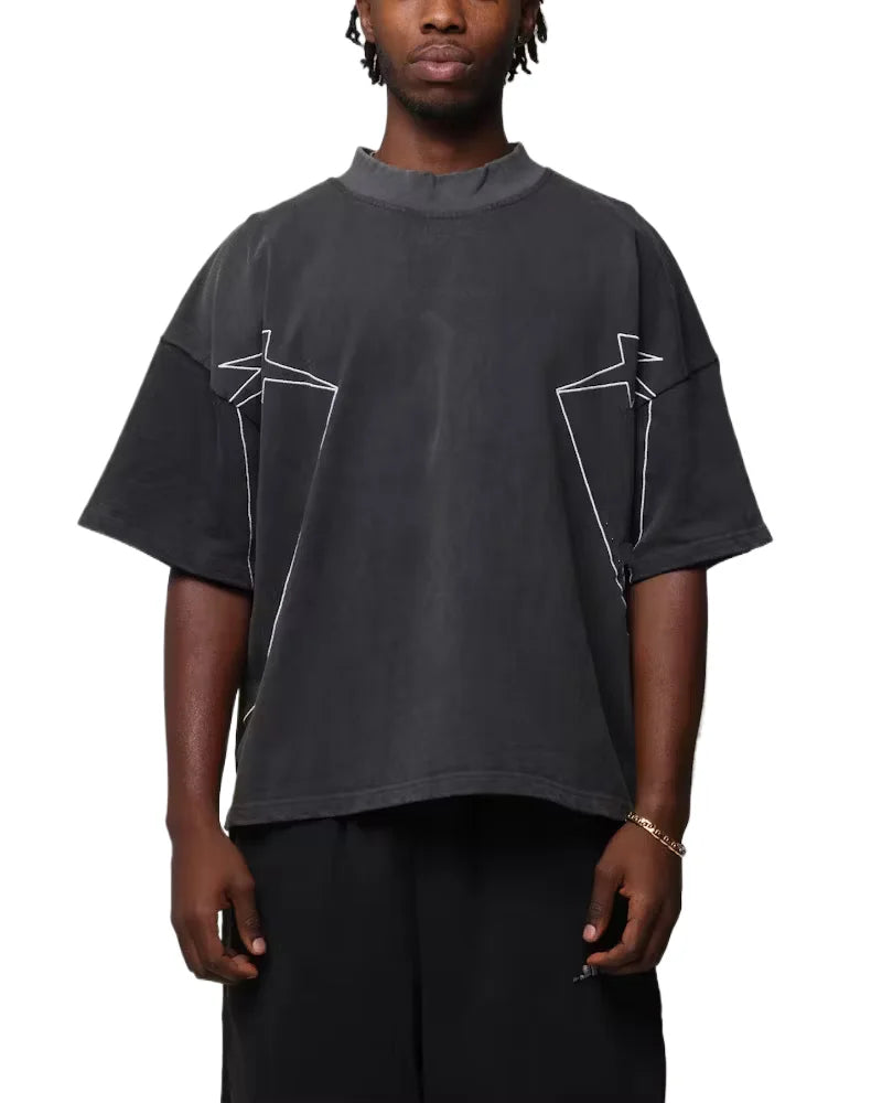 KY Boxy Luxury Designer Tshirts for Men Customizable Cropped High Collar 100% Cotton Oversized Knitted Fit with Print Pattern