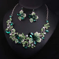 2023 New Arrival Luxury Fashion Jewelry Big Flower Crystal Rhinestone Chunky Statement Necklace Earrings Set Wedding Gift Party