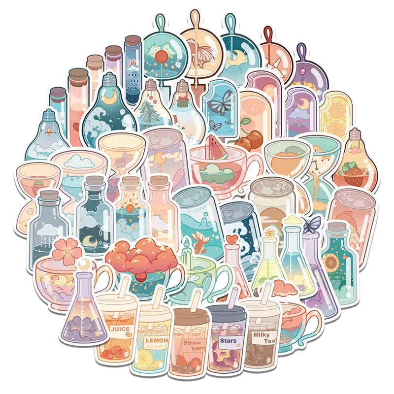 50pcs Ins Drink Bottle Stickers Cute VSCO Trendy Vinyl  for Girls Water Bottles Cups Phone Laptop