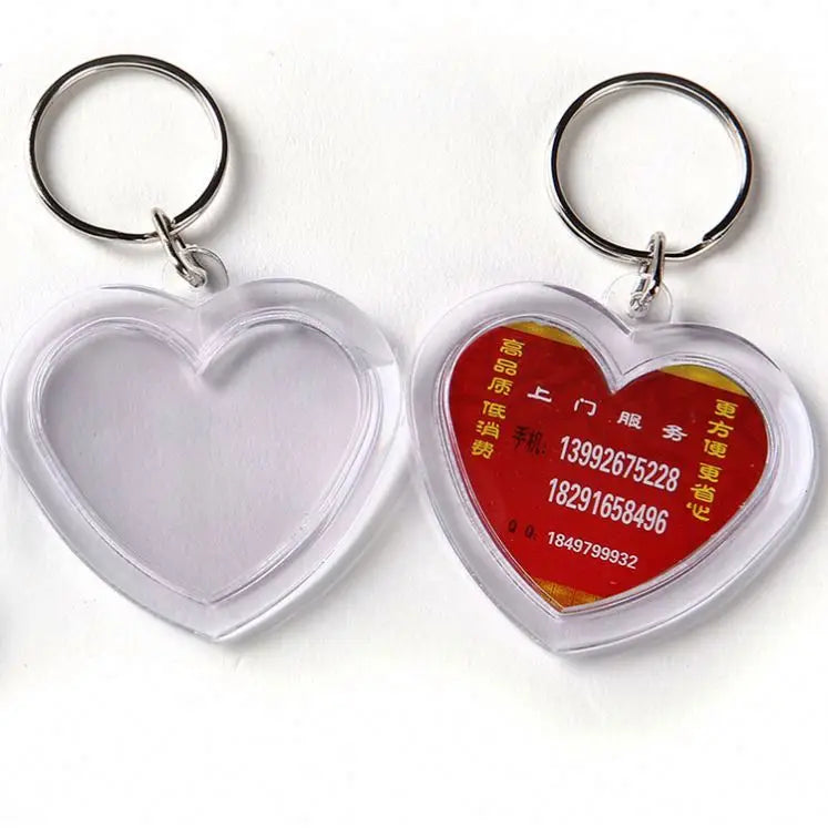 Clear Acrylic Love Heart Blank DIY Insert Photo Picture Frame Split Keyring Key Ring Keychain Snap-in Photo Keyholder