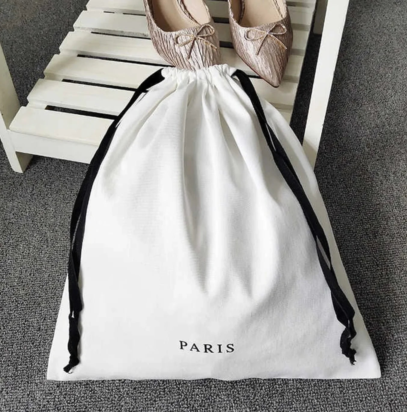 Custom Cotton Linen Drawstring Dust Bag Security Feature for Handbag Shoe Storage Custom Logo Printed Travel Gift Shopping Pouch