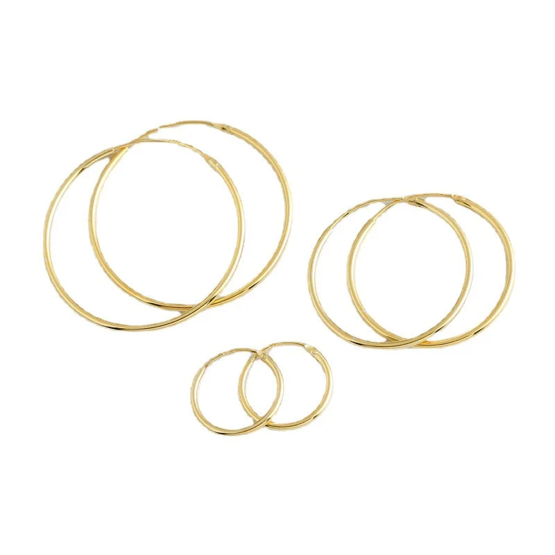 Fashion 925 Sterling Silver Round 12mm 22mm 28 mm Silver Gold Plated Circle Plain Hoop Earrings
