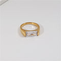 Tarnish Free PVD Gold Plated Clear Diamond Stone Stainless Steel Rings Trendy Jewelry Wholesale