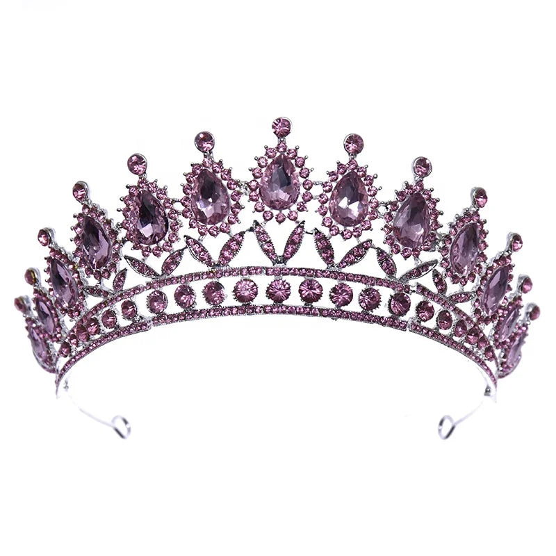 Luxury Baroque Queen Crown Tiaras Crystal Rhinestone Pageant Hair Accessories Amethyst Crowns  for Wedding