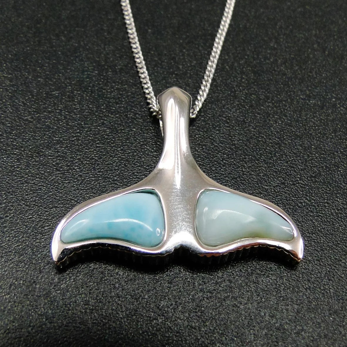 Solid 925 Silver Blue Larimar Whale Tail Pendant Larimar Whale Tail Pendant Natural Gemstone Jewelry