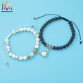 2 Pcs/Set Magnetic Heart Bracelet Turquoise Agate Natural Stone Beads Bracelet for Men Women Couple Lovers