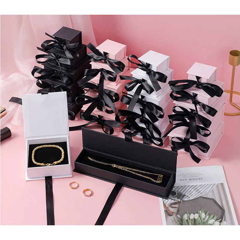 A1 Luxury Book Shaped Folding Jewelry Storage Box Watch Bracelet Ring Necklace Box Ribbon Gift Box Jewelry Packaging With Logo