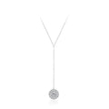 925 Sterling Silver Y-shaped Necklace Pave Zirconia Circle Pendant Lariat Long Chain for Women Jewelry Gift