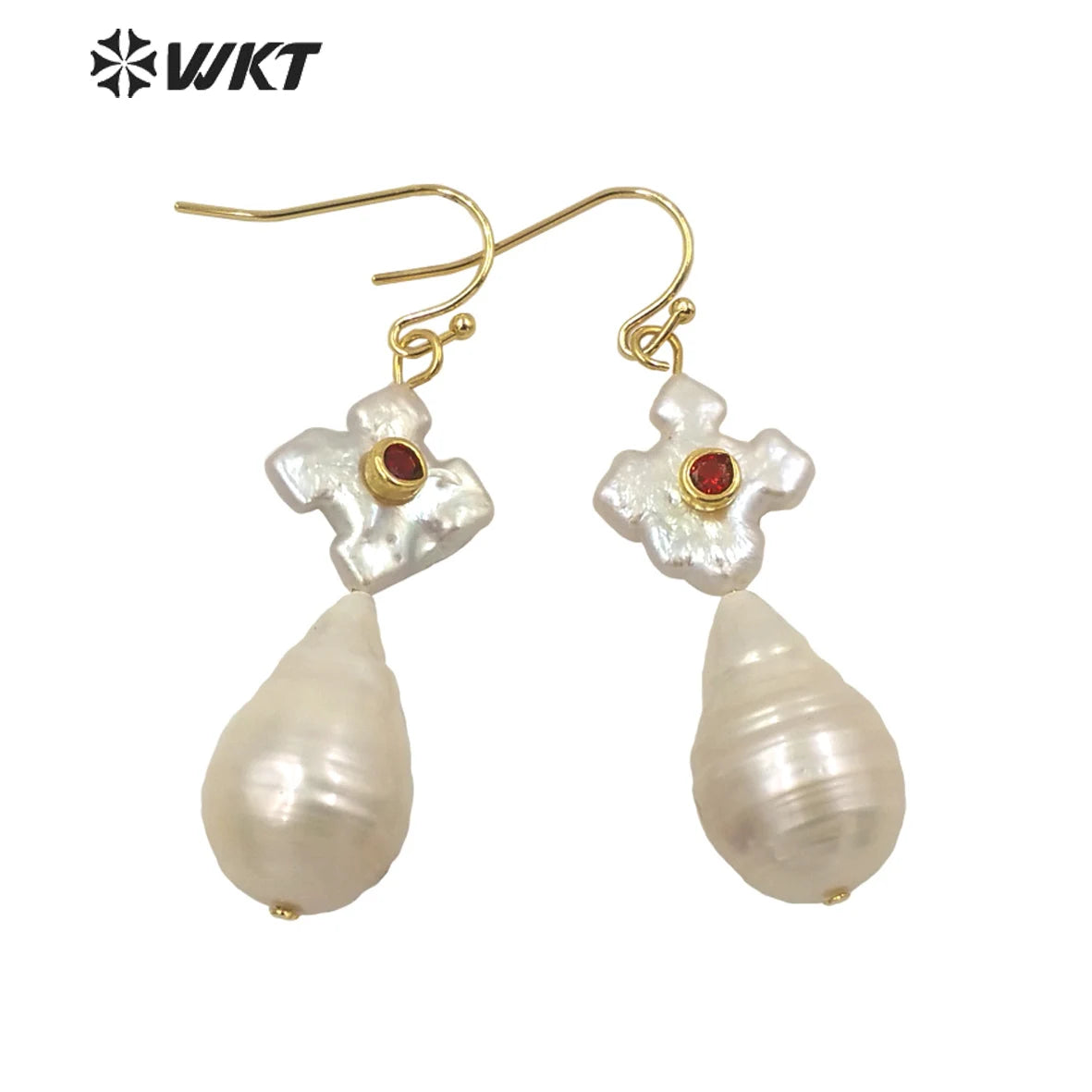 WT-MPE056 Elegant Gorgeous Natural Freshwater Baroque Pearl Drop Earrings Fashion Office Style White Real Pearl Teardrop Earring