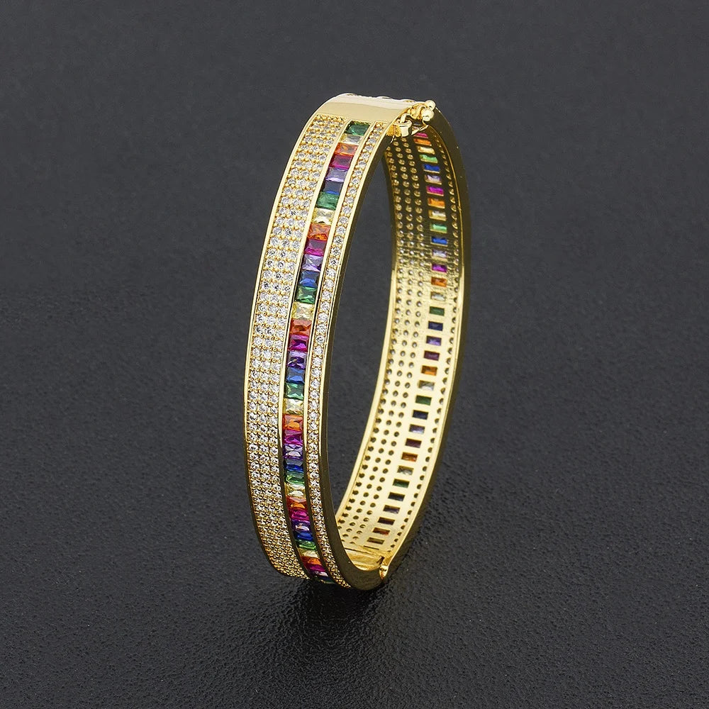 QIKU Wholesale Classic Elegant Crystal Bangle Bracelet Women Gold Color Simple Female Party Wedding Engagement Jewelry Gift