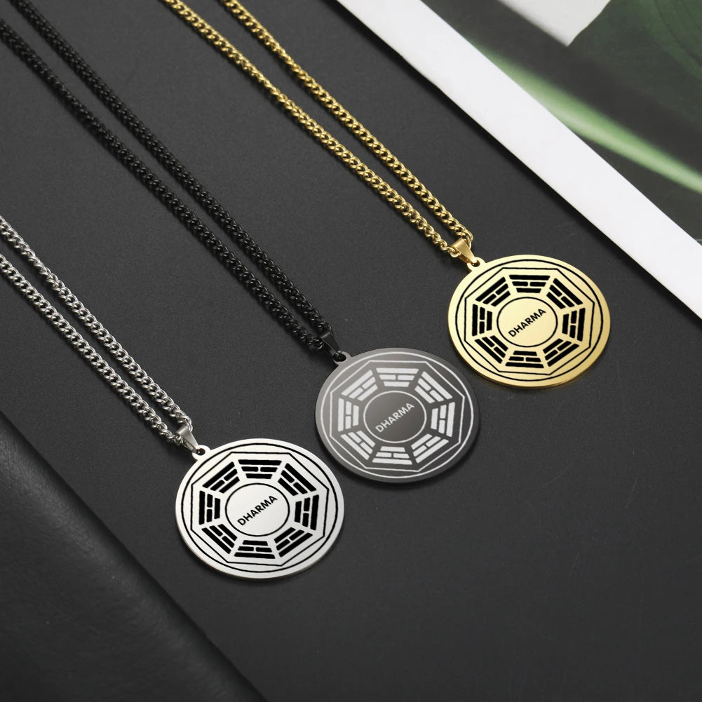 Fashion Trend Accessories Religious Dharma Sanskrit Yoga Necklace Buddhism Pendant Talisman Stainless Steel Jewelry