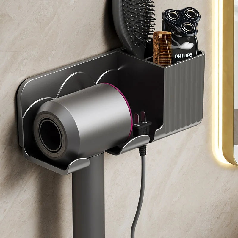 Plastic Wall Mounted Non-folding Multifunction Storage Rack Punch-free for Toilet Toothbrush Hair Dryer Cleaning Tools