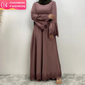16001# Purple Floral Lace Closed Abaya Long Sleeve Modesty Women A-line Fashion Dresses for Eid 2 Colors