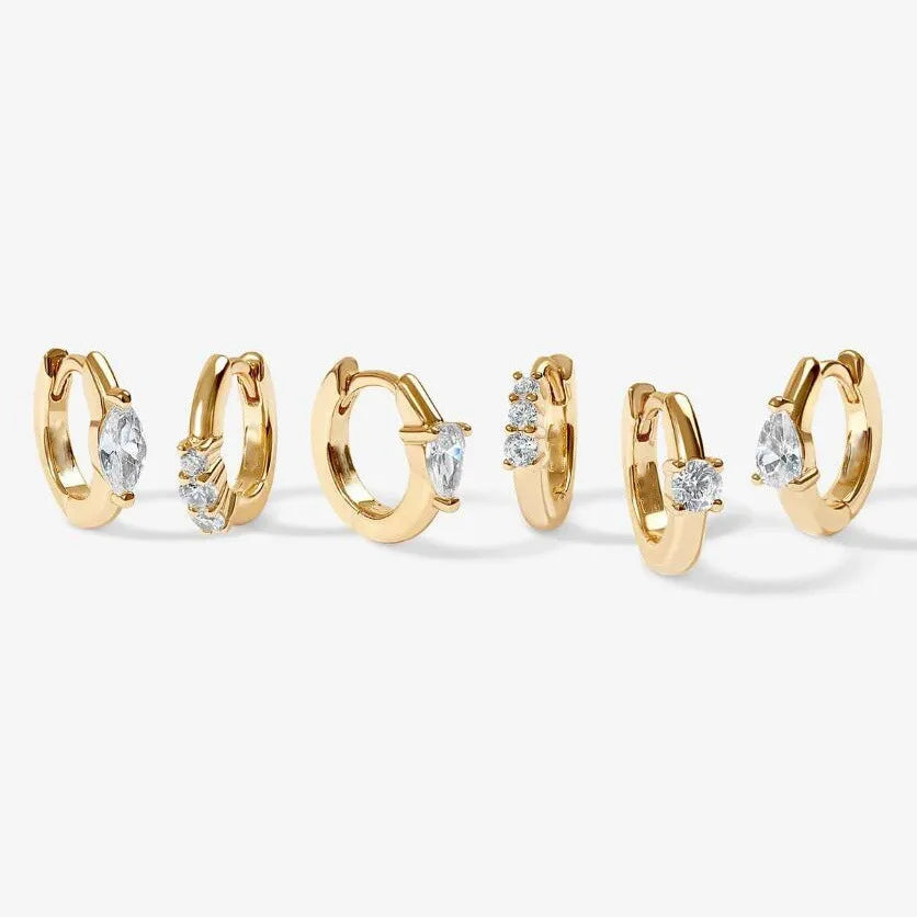 Shescity Best Selling Gold Plated Brass Huggie Earrings Set Fashion Zircon Designer Jewelry Hoop Earrings for Women