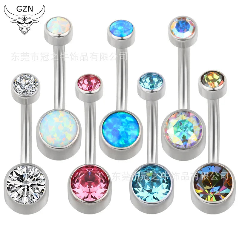 GZN Nipple Ring G23/ASTM F136 Titanium Internally Threaded Double Bezel Set CZ Belly Button Rings Body Piercing Jewelry