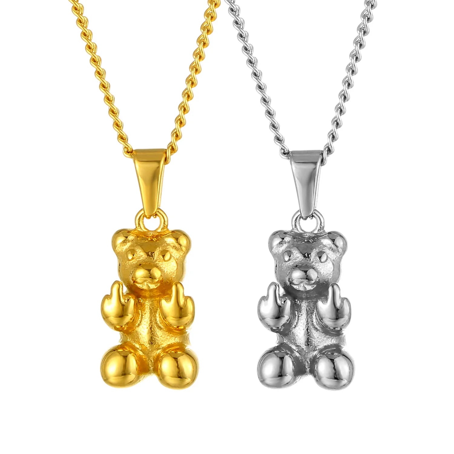 Hip Hops Offensive Bear Pendant 18K Gold PVD Plated Animal Charm Women Men Stainless Steel Gummy Bear Necklace