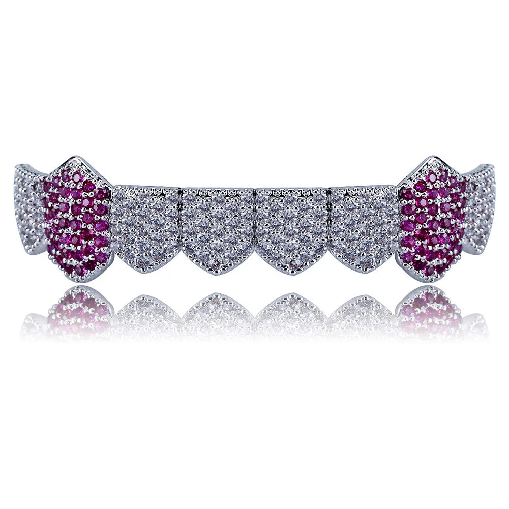 8pcs/row Micro Pave Zircon Brass Plated Copper Alloy Body Jewelry Lower Teeth Grills HipHop Style