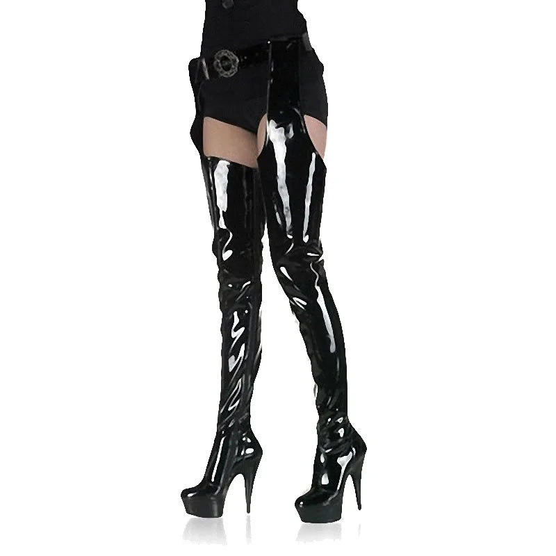 Fashion Queen 6 Inch High Heel Boots for WomenThick Over the Knee 15cm Nightclub Club Long Gothic Platform Pole Dance Shoes