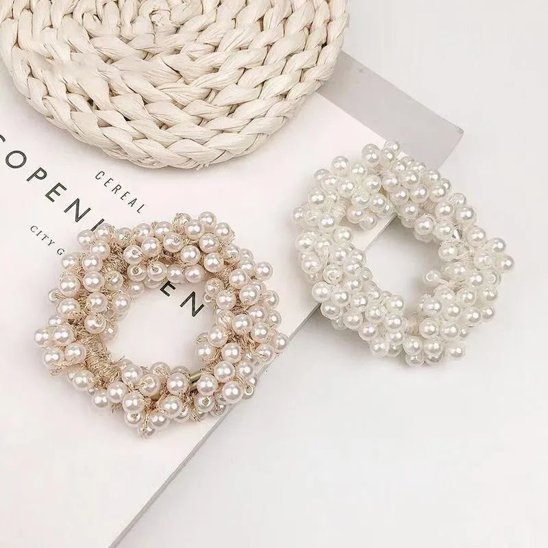 Crochet Scrunchies Beaded Hair Accessories Women Dongdaemun Korean Custom Full Circle Handmade Scrunchie with Pearl Hair Ties